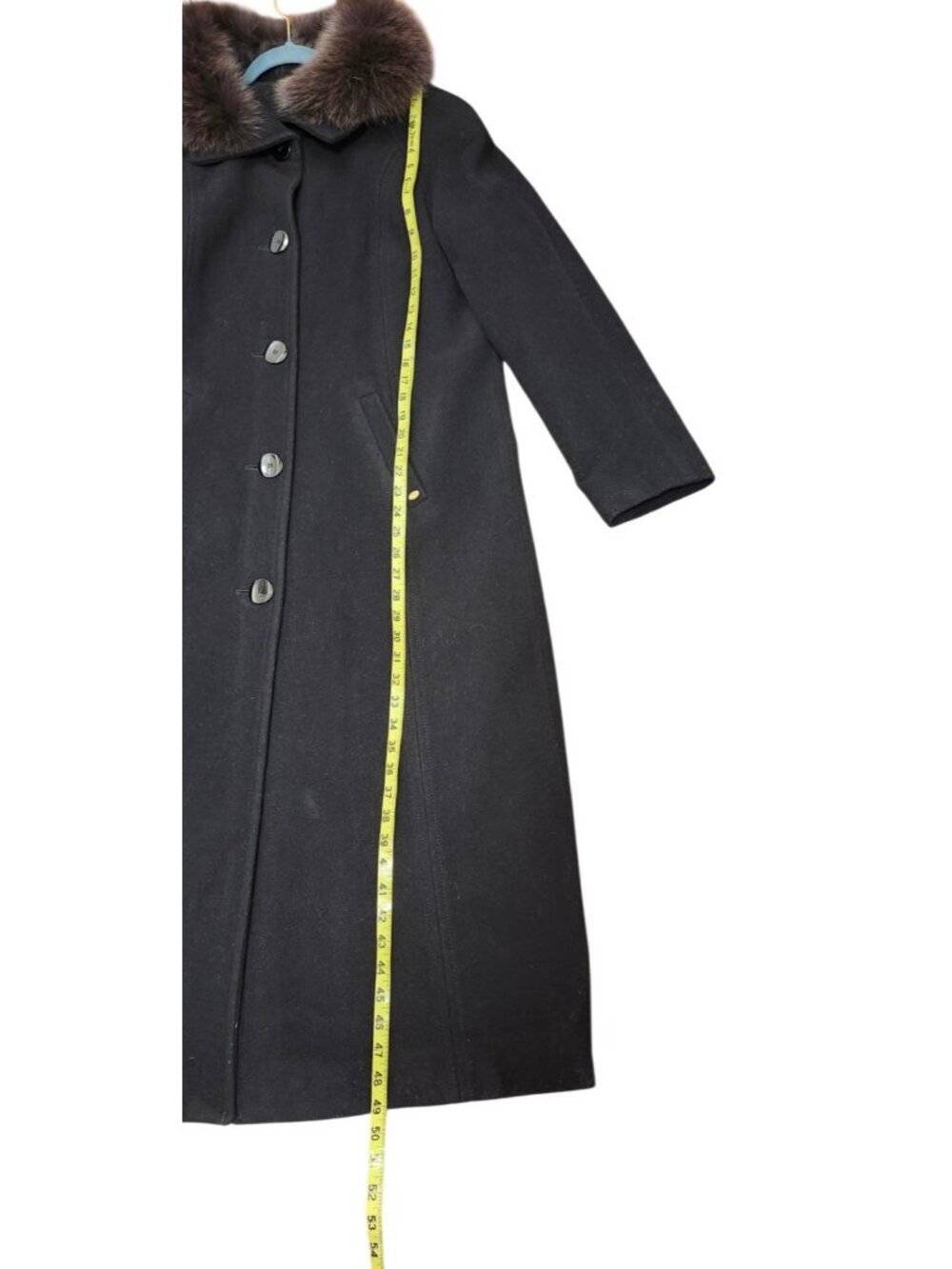 Ellen Tracy Black Long Wool Blend Coat Removable Genuine Fur Collar Women's 12 - Picture 11 of 14